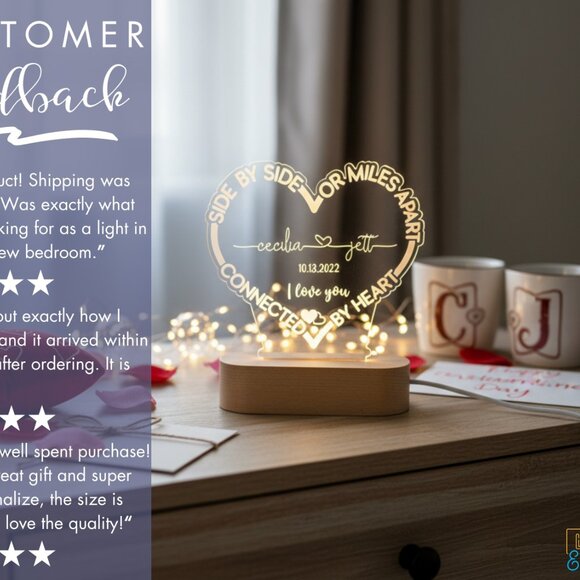 Long Distance Custom Light • Personalized Valentine’s Gift • Couples Gift - Picture 7 of 8